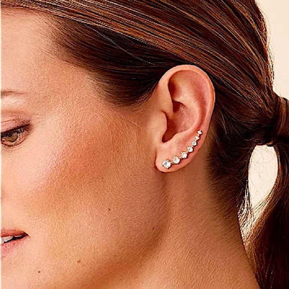 Gold Zircon Ear Climber, Ear Huggies, Minimalist - Picture 3 of 8